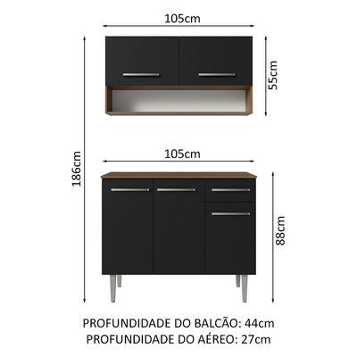 Armário De Cozinha Compacta 105cm Rustic/preto Emilly Madesa 03 Rustic/preto