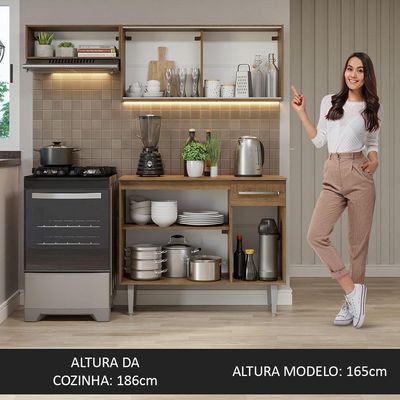 Armário De Cozinha Compacta 165cm Rustic Emilly Madesa 03 Rustic