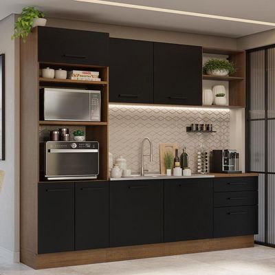 Armário De Cozinha Completa 250cm Rustic/preto Agata Madesa 01 Rustic/preto
