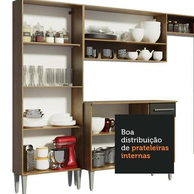 Armário De Cozinha Compacta 229cm Com Pia Rustic/preto Emilly Madesa 12 Rustic/preto