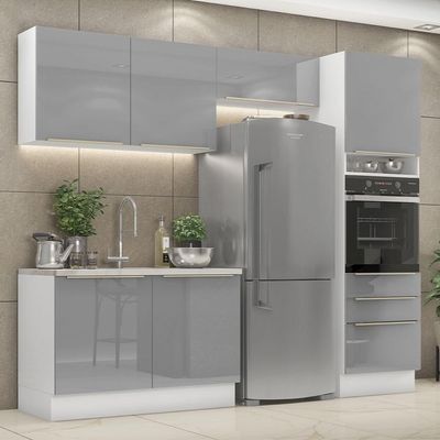 Cozinha Completa Lux com Armário e Balcão Branco Cinza