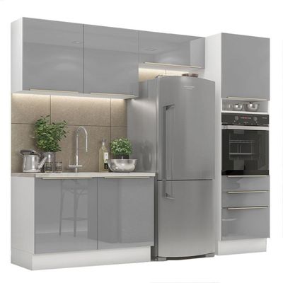 Cozinha Completa Lux com Armário e Balcão Branco Cinza