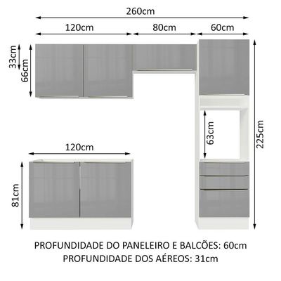 Cozinha Completa Lux com Armário e Balcão Branco Cinza