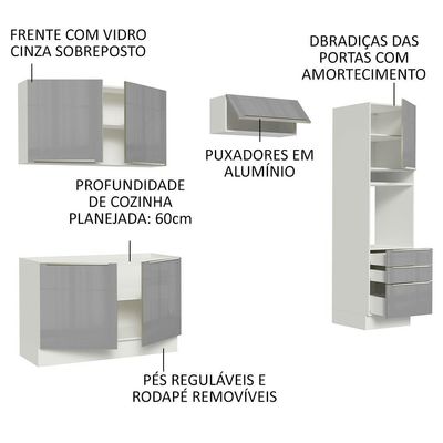 Cozinha Completa Lux com Armário e Balcão Branco Cinza