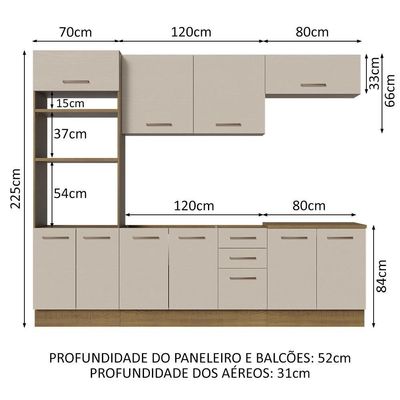 Armário De Cozinha Completa 270cm Madesa 01 Rustic/crema