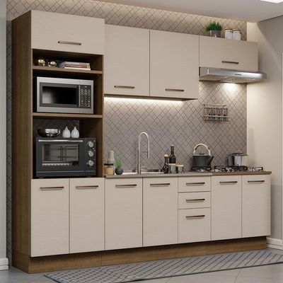 Armário De Cozinha Completa 270cm Madesa 01 Rustic/crema