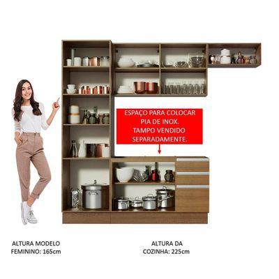 Cozinha Completa Madesa Glamy sem Tampo e Pia Rustic Crema