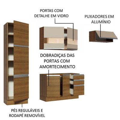Cozinha Completa Madesa Glamy sem Tampo e Pia Rustic Crema