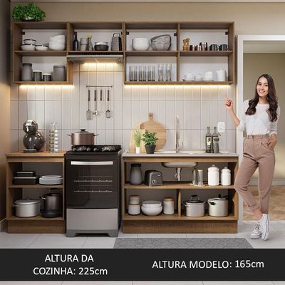 Armário De Cozinha 240Cm Glamy 09 Rustic/Branco