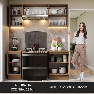 Armário De Cozinha 180Cm Glamy 12 Rustic/Branco