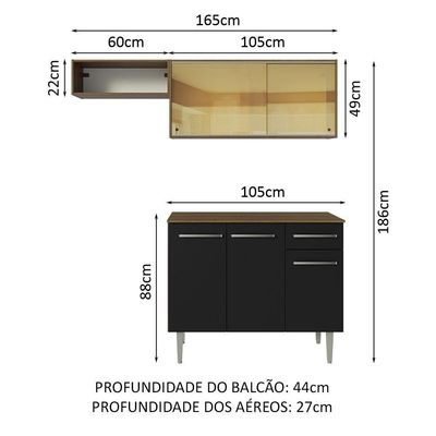 Armário De Cozinha Compacta 165cm Rustic/preto Emilly Madesa 04 Rustic/preto