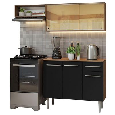 Armário De Cozinha Compacta 165cm Rustic/preto Emilly Madesa 04 Rustic/preto