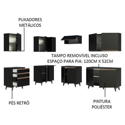 Cozinha Completa de Canto Reims Preto Madesa