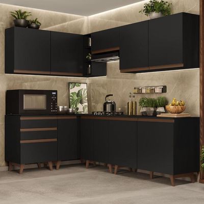 Cozinha Completa de Canto Reims Preto Madesa