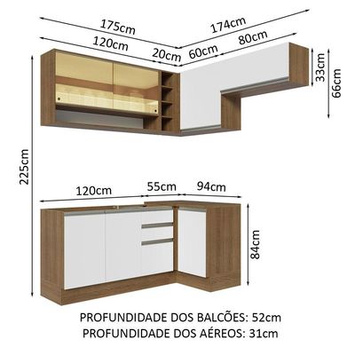 Armário De Cozinha 349Cm Glamy 06 Rustic/Branco