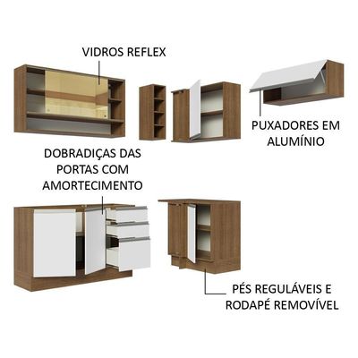 Armário De Cozinha 349Cm Glamy 06 Rustic/Branco