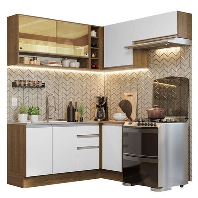 Armário De Cozinha 349Cm Glamy 06 Rustic/Branco