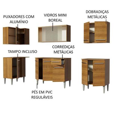 Cozinha Completa de Canto Emilly Point Armário Vidro Madesa