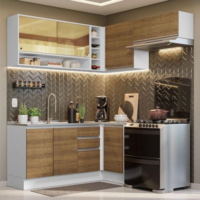 Armário De Cozinha 349Cm Glamy 06 Branco/Rustic
