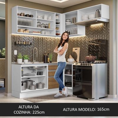 Armário De Cozinha 349Cm Glamy 06 Branco/Rustic