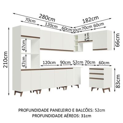 Cozinha Completa de Canto Reims Branco Madesa