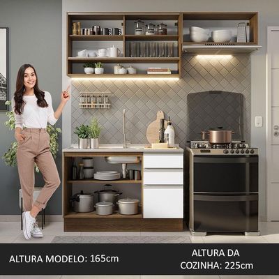 Armário De Cozinha 200Cm Glamy 08 Rustic/Branco