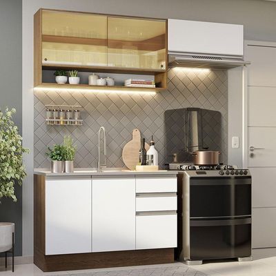Armário De Cozinha 200Cm Glamy 08 Rustic/Branco