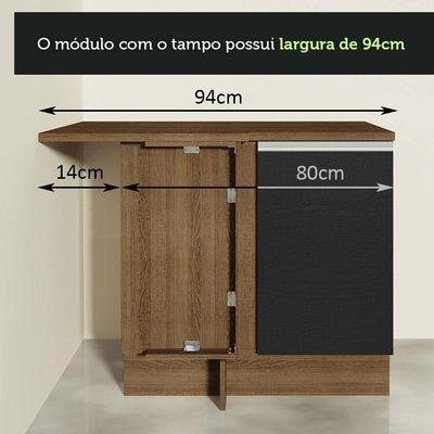 Armário De Cozinha 349Cm Rustic/Preto Glamy 07 Rustic/Preto