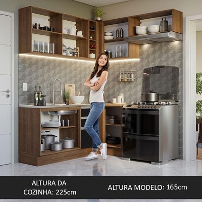Armário De Cozinha 349Cm Rustic/Preto Glamy 07 Rustic/Preto