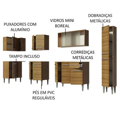 Cozinha Completa de Canto Emilly Space Armário Vidro Madesa