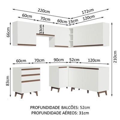 Cozinha Completa De Canto Madesa Reims 392001 Branco