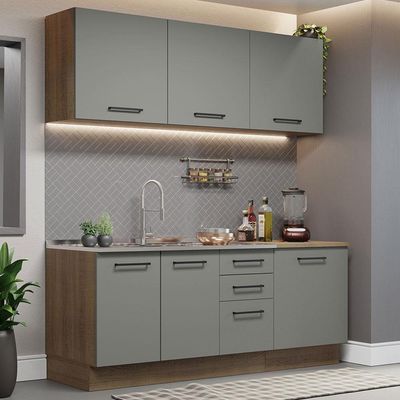 Cozinha Completa 180001 Com Armário E Balcão Rustic/Cinza