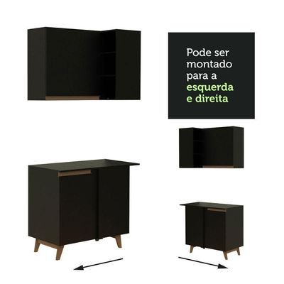 Armário De Cozinha Completa De Canto 472cm Preto 01 Preto