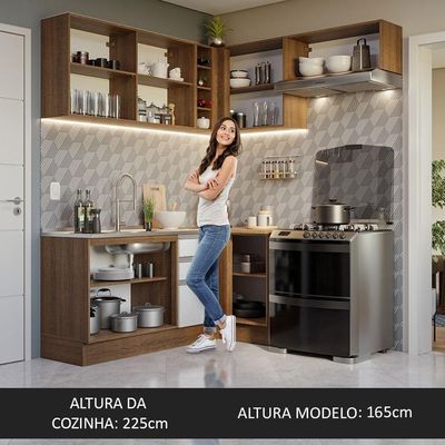 Armário De Cozinha 349Cm Glamy 07 Rustic/Branco
