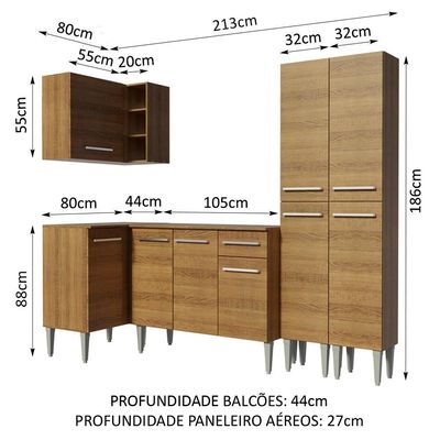 Cozinha Completa de Canto Madesa Emilly Music Rustic