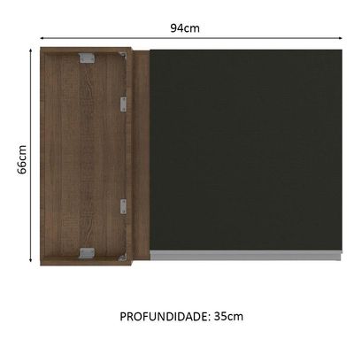 Armário Aéreo de Canto Glamy 1 Porta Rustic/Preto Madesa
