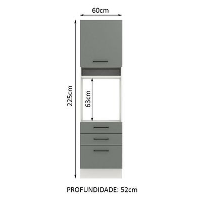 Torre Quente Madesa Agata 1 Porta 3 Gavetas Branco Cinza