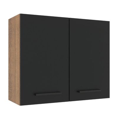 Armário Aéreo Madesa Agata 80cm 2 Portas Rustic Preto