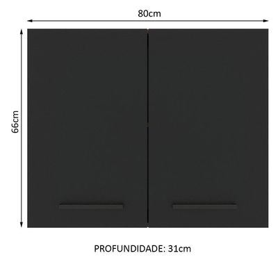 Armário Aéreo Madesa Agata 80cm 2 Portas Rustic Preto