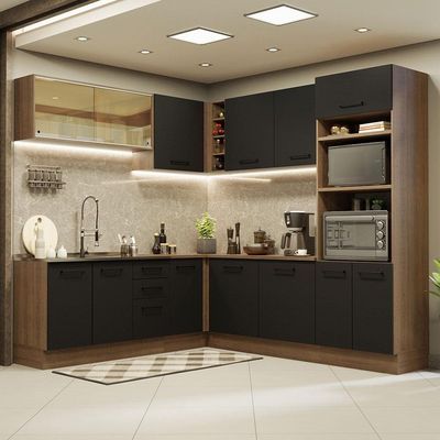 Cozinha Completa 459001 Com Armário E Balcão Rustic/Preto