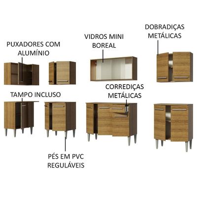 Cozinha Completa de Canto Emilly Jazz Armário Vidro Madesa