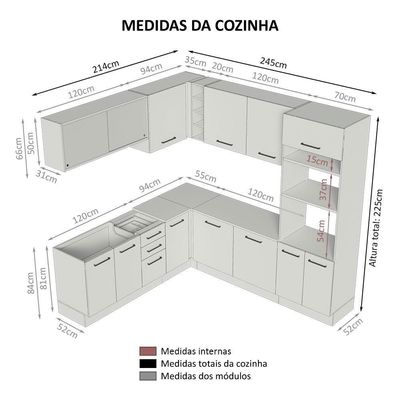 Armário De Cozinha Completa De Canto 459cm Rustic/crema Agata Madesa 01 Rustic/crema