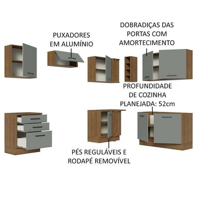 Cozinha Completa 399002 Com Armário E Balcão Rustic/Cinza
