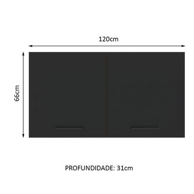 Armário Aéreo Madesa Agata 120cm 2 Portas Rustic Preto