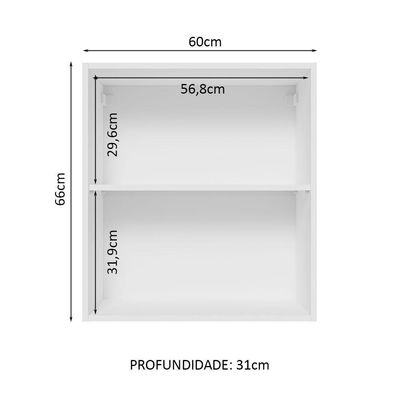 Armário Aéreo 60 Cm 1 Porta Branco/Branco Veludo