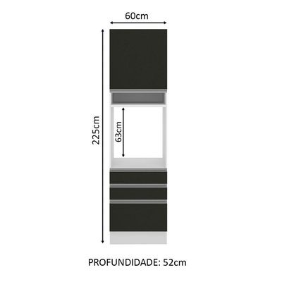Torre Quente Madesa Glamy 1 Porta 3 Gavetas Branco Preto