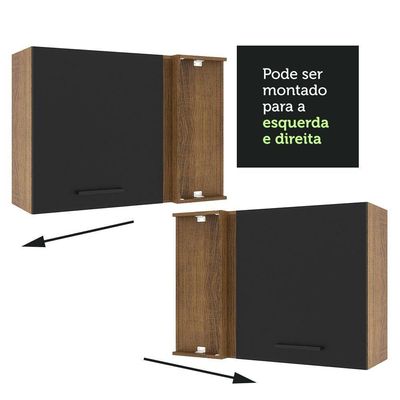 Armário Aéreo De Canto Madesa Agata 1 Porta Rustic Preto