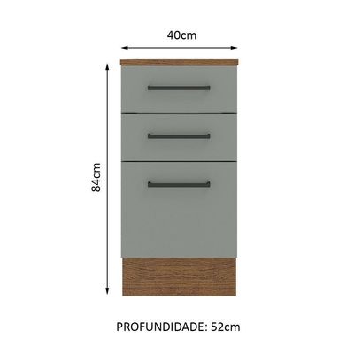 Balcão Agata 40 Cm 3 Gavetas Rustic/cinza Madesa