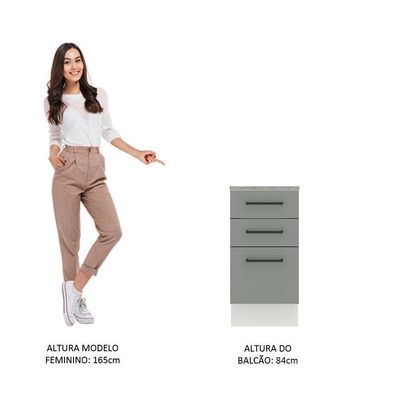 Balcão Madesa Agata 40 cm 3 Gavetas Branco e Cinza
