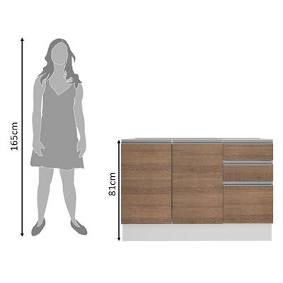 Balcão de Pia Acordes Glamy 120cm MDF 3 Portas Rustic Madesa